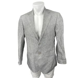 Tombolini 100% Linen Men's Gray Striped Long Sleeve Pocket Blazer Coat Jacket M